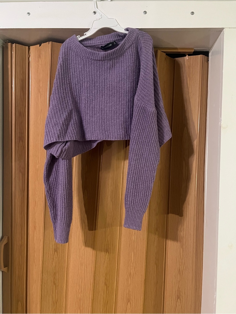 Purple Cropped Rib-Knit Women's Sweater